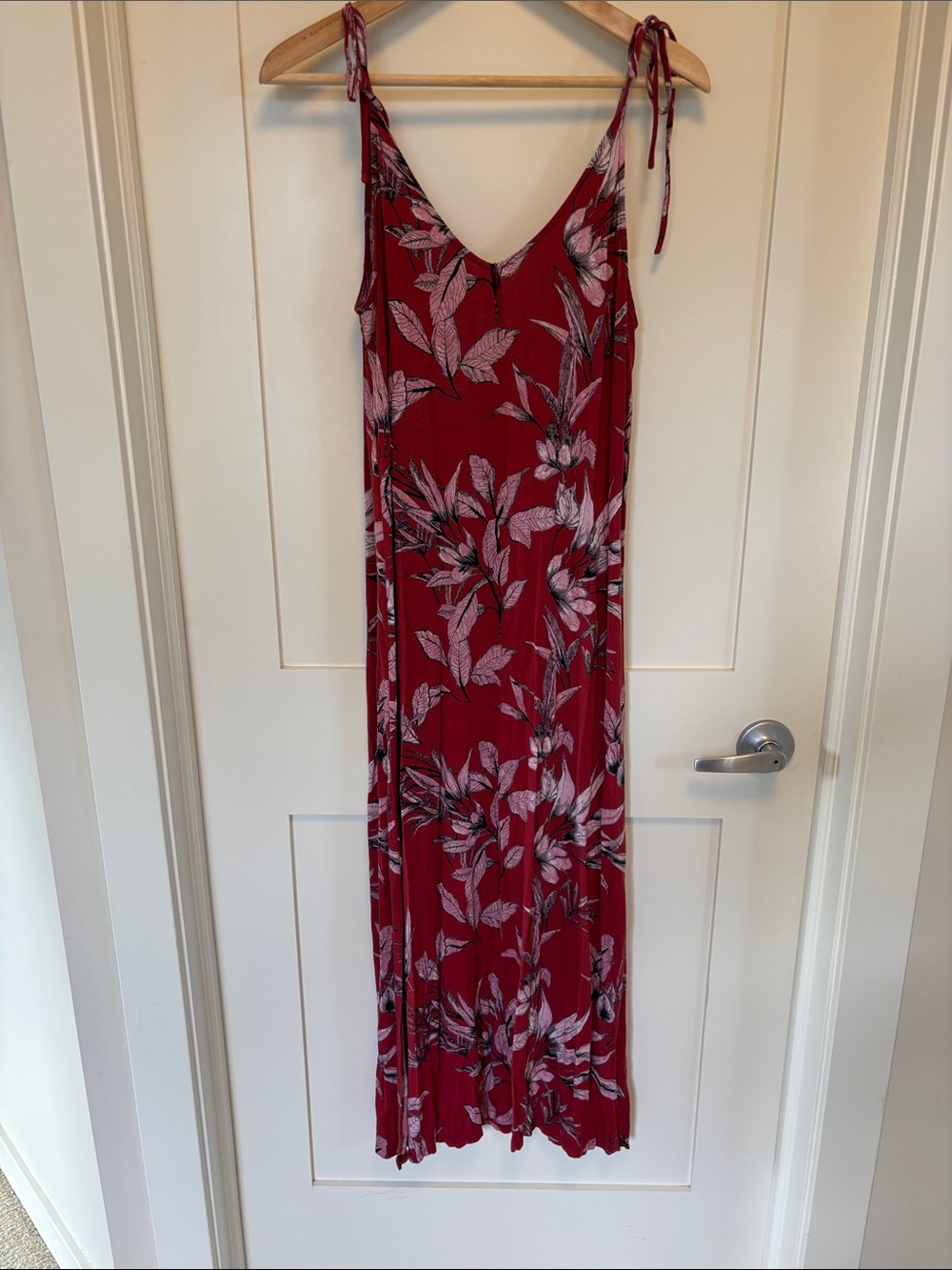 Red Floral Tie-Strap Maxi Dress